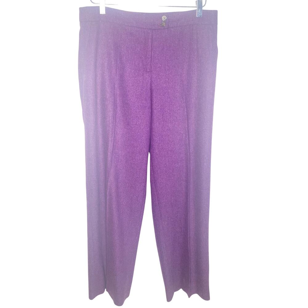 ETRO Designer Wool Straight Leg Purple Wool Trouser Pants Size 46
